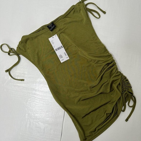 Urban Outfitters Ruched Vest Size S Green Satin Sleeveless Tank BNWT - Picture 3 of 8